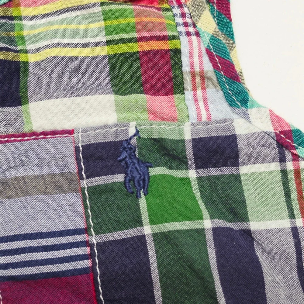 Ralph Lauren Baby Boy Patchwork Madras Plaid Romper Multi Color 6M Cotton